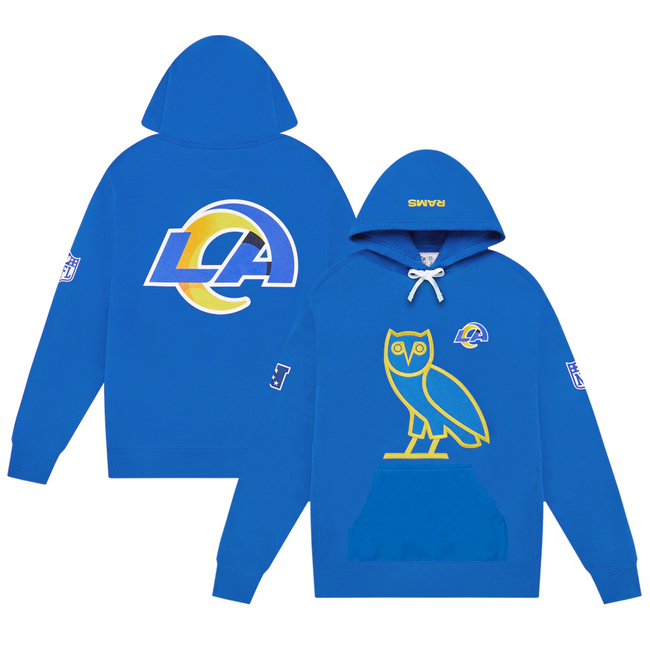Men's Blue Los Angeles Rams OVO Scarlet Icon Team Pullover Hoodie